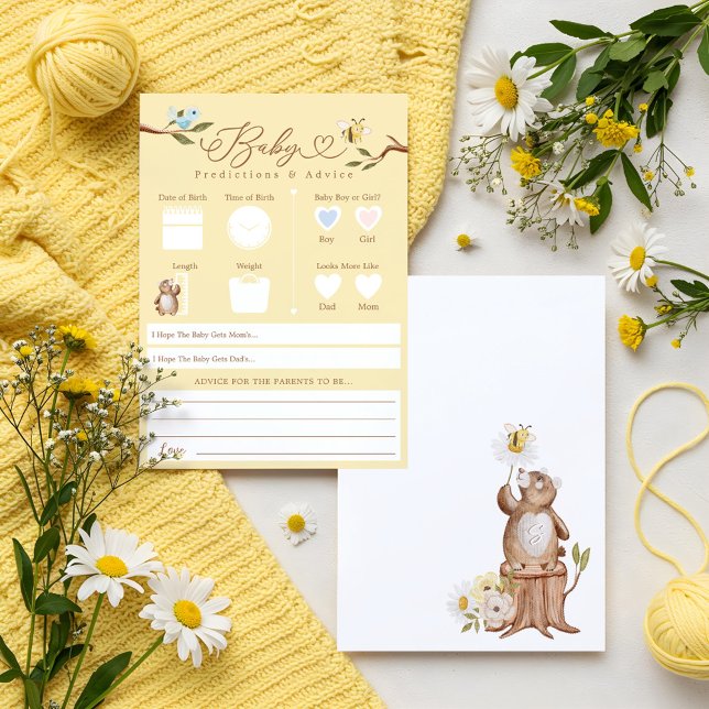 Cartão de Jogo para Bebês e Bebês de Woodland (Woodland Bear Baby Predictions & Advice Game Card)