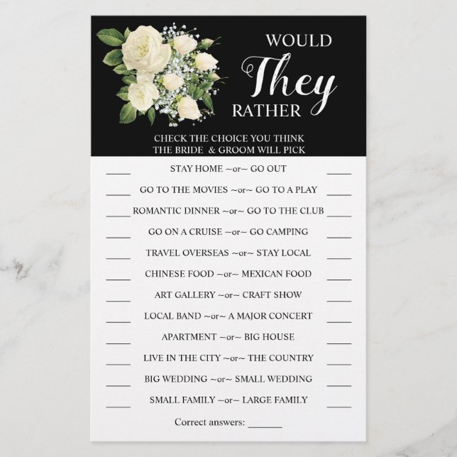 Cartão de Jogo para Chuveiro de Casais 'Eles Prefe (Frente)