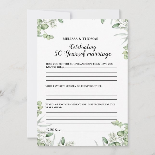 Cartão de jogo para festa de casamento do 50º aniv (Frente)