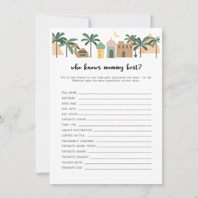 Cartão de Jogo Quem Conhece Melhor a Mamãe no Chá  (Frente)