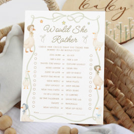 Cartão de Jogo 'Would She Rather' para Chá de Bebê