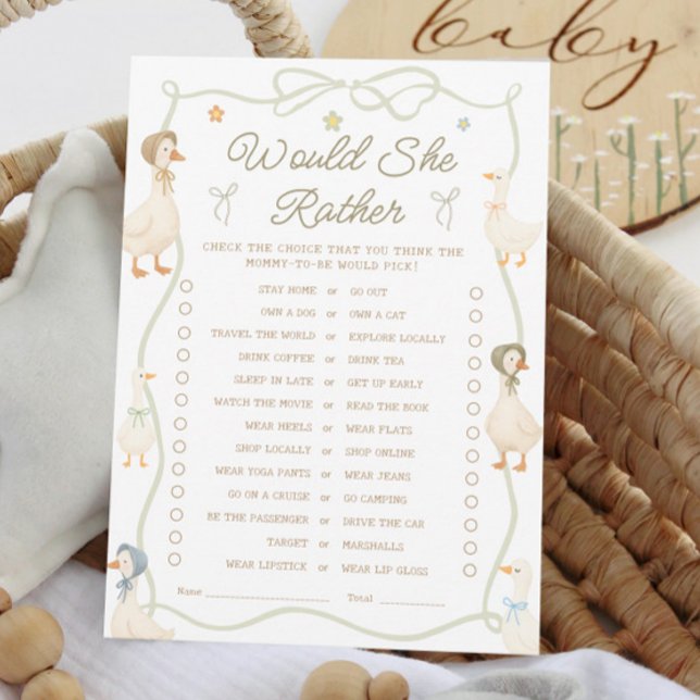 Cartão de Jogo 'Would She Rather' para Chá de Bebê (Criador carregado)
