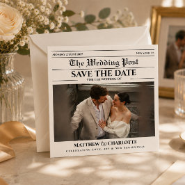 Cartão de Jornal Salve a Data do Casamento Bege