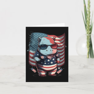 Cartão De Julho Patriótico Hippo, Bandeira Americana