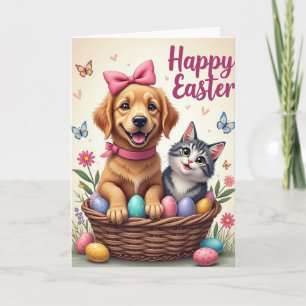 Cartão de Kitten Cachorrinho Fofinho de Primavera