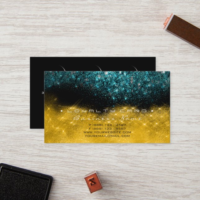 Cartão de Lealdade 6 Bela Salão Teal Azul Dourado  (Frente/Verso In Situ)