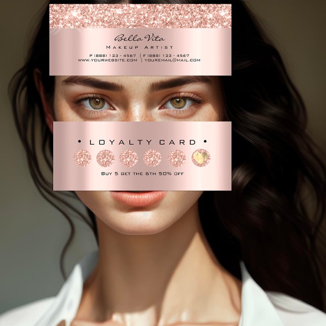 Cartão de Lealdade 6 Punch Makeup Beauty Heart Ros (Loyalty Card 6 Punch Makeup Beauty Heart Rose Lux)