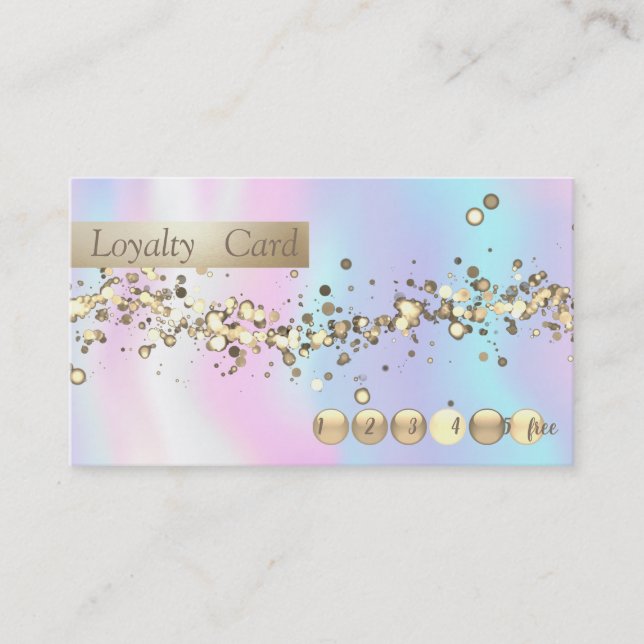Cartão de Lealdade de Confetti Dourado Holográfico (Frente)