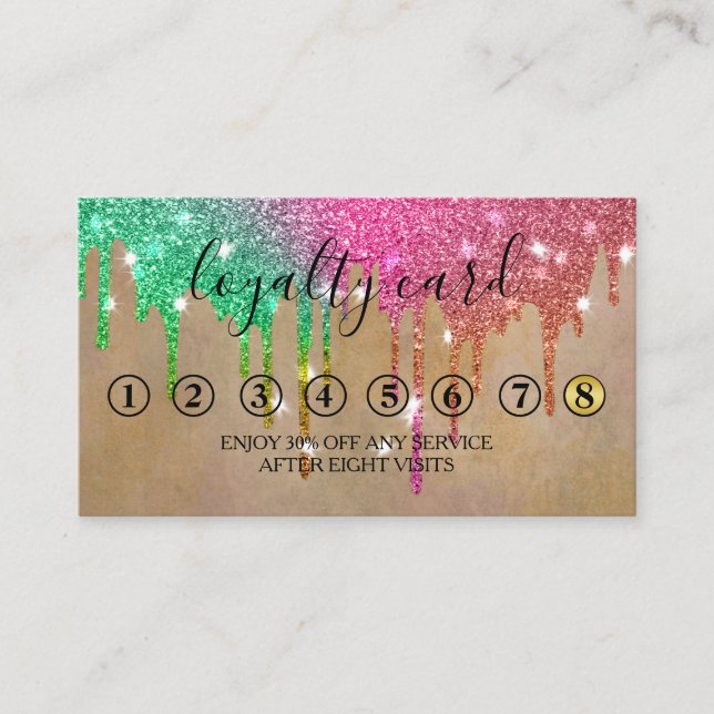 Cartão de lealdade de Drips Dourado Mínimo Moderno (Frente)