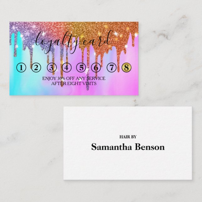 Cartão de lealdade de Drips Dourado Mínimo Moderno (Frente/Verso)