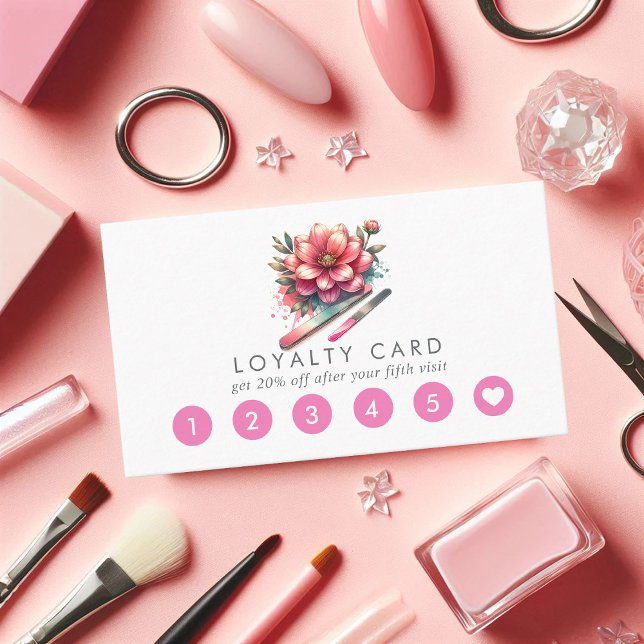 Cartão de Lealdade de Salão de Nail Rosa (Pink Nail Salon Loyalty Card)