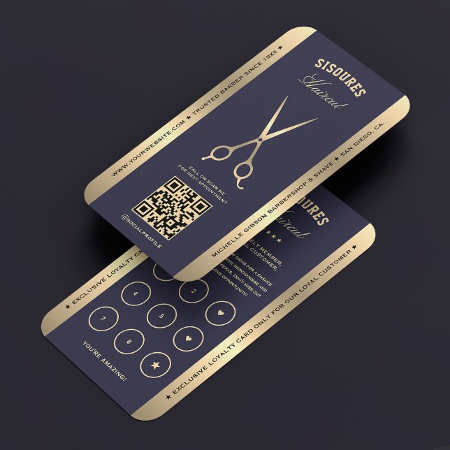 Cartão de Lealdade do Marinho Barber Dourado Barbe (Luxury Barber Navy Gold Barbershop Loyalty Card
)
