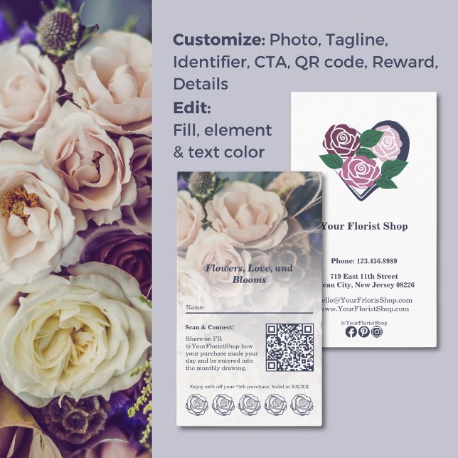 Cartão de Lealdade Florista Personalizável para Re (Floral Rewards Customizable Florist Loyalty Card)