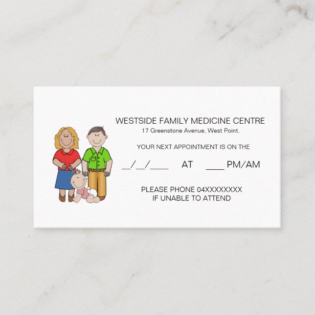Cartão de Lembrete de Compromisso do Médico da Fam (Frente)