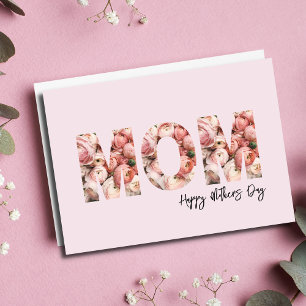 Cartão de Letras Florais para Mãe Foto Feliz Dia