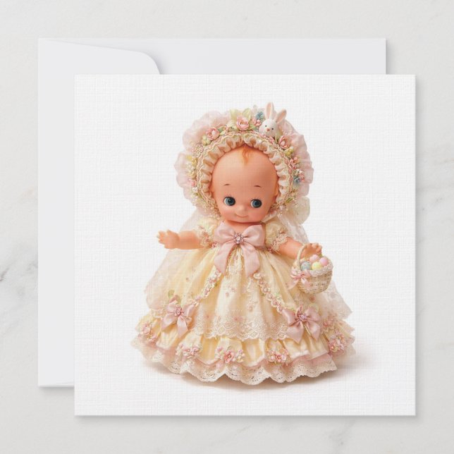 Cartão de Linho Kewpie de Chapéu de Páscoa (Frente)