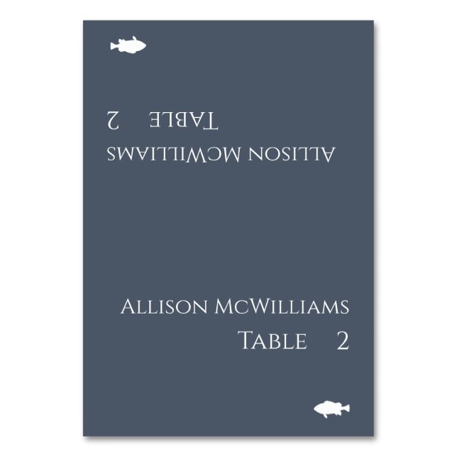 Cartão de Local de Casamento - Azul-Ícone-Peixe e  (Frente)