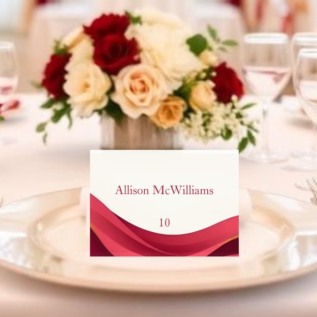 Cartão de Local de Casamento Borgonha (Burgundy and Ivory Wedding Place Card-Table Number
)