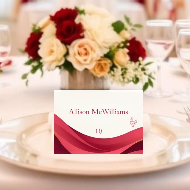Cartão de Local de Casamento Borgonha - Aves (Burgundy and Ivory Wedding Place Card-Table Number Poultry chicken)