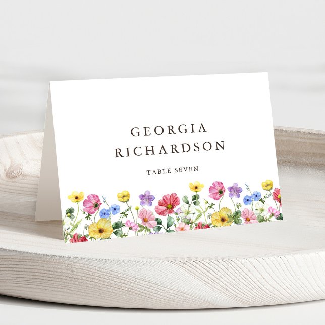Cartão de Local de Casamento Chic Rustic Wildflowe (Wildflower Rustic Chic Floral Boho Country Wedding guest name place card)