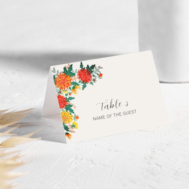 Cartão de Local de Casamento com Flores de Dália d (Criador carregado)