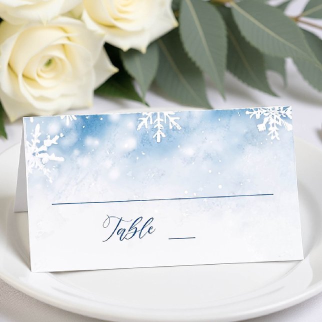 Cartão de Local de Casamento da Floresta de Neve D (winter wedding table name card frozen wonderland rustic woodland forest elegant modern)