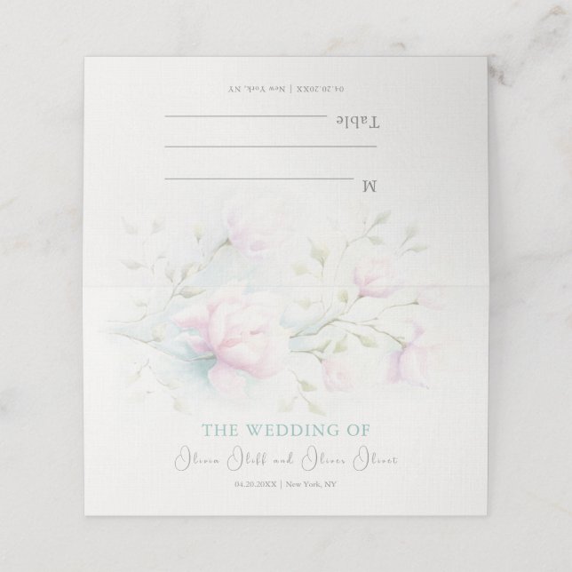 Cartão de Local de Casamento da Magnolia Rosa (Exterior/Desdobrado)