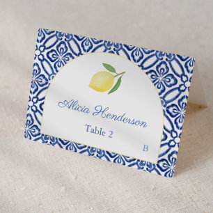 Cartão de Local de Casamento de Azulejos Azuis Lim