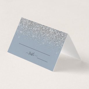 Cartão de Local de Casamento de Dusty Blue & Silve