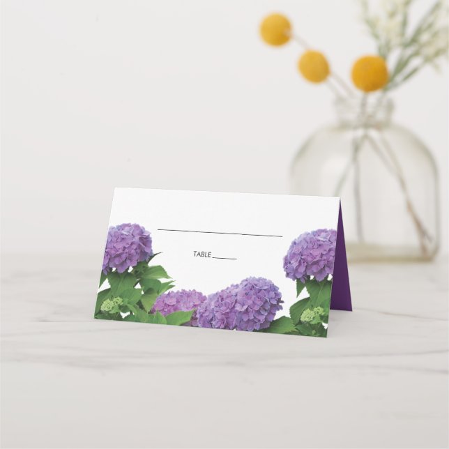 Cartão de Local de Casamento de Hydrangea Roxo Ele (Frente)