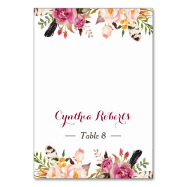 Cartão de Local de Casamento de Penas Floral de na