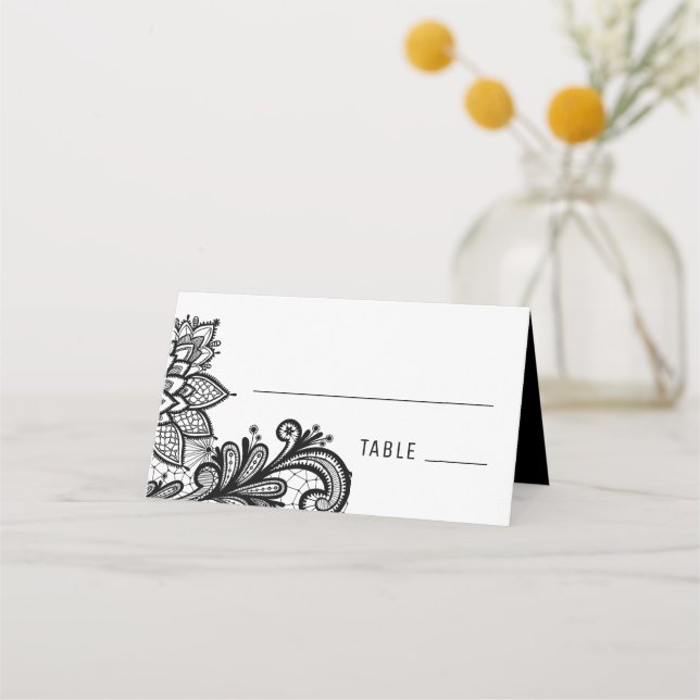 Cartão de Local de Casamento de Vintage Negra (Frente)