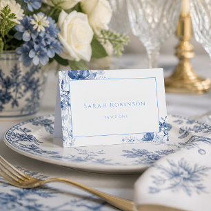 Cartão de Local de Casamento Dobre Floral Azul Rea
