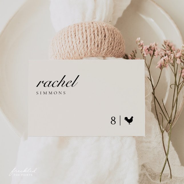 Cartão de Local de Casamento Elegante com Ícone de (Elegant Wedding Place Card with Meal Icons)
