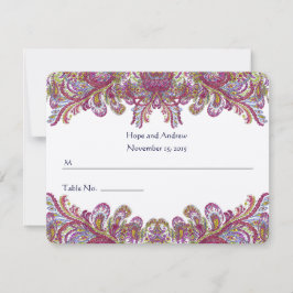 Cartão de Local de Casamento em Damasco Verde e Fr