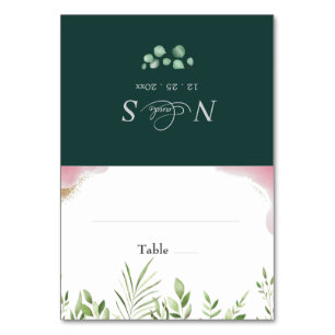 Cartão de Local de Casamento Plano com Folhagem Do