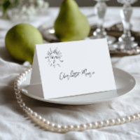 Cartão de Local de Casamento Preto e Branco Desenh