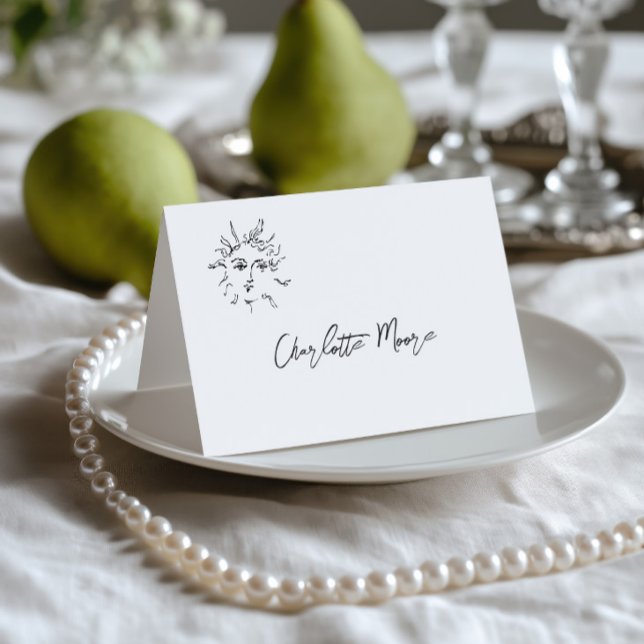 Cartão de Local de Casamento Preto e Branco Desenh (Hand Drawn Black & White Wedding Place Card)