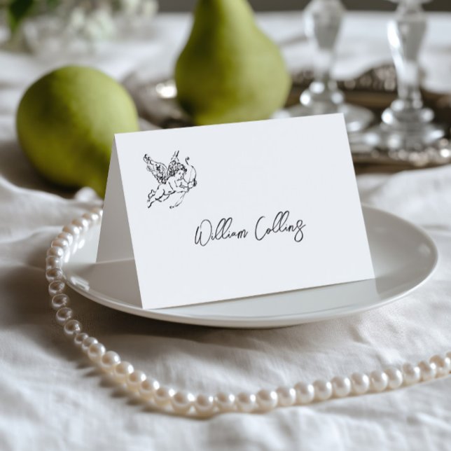 Cartão de Local de Casamento Preto e Branco Desenh (Hand Drawn Black & White Wedding Place Card)
