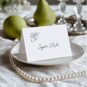 Cartão de Local de Casamento Preto e Branco Desenh
