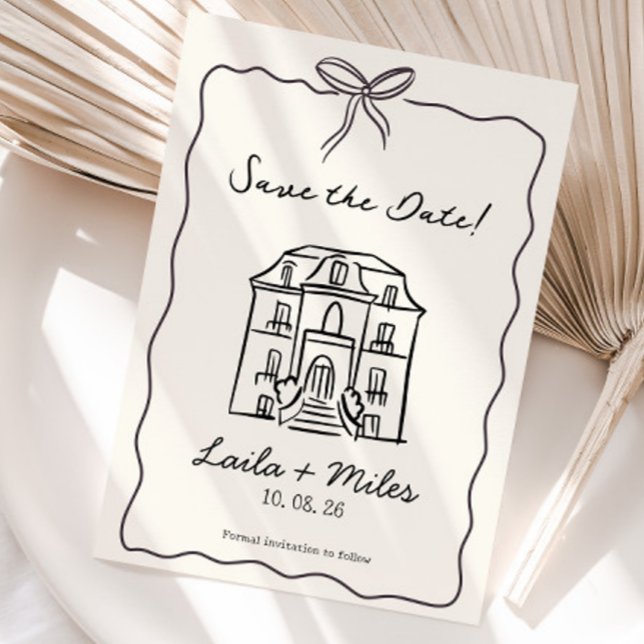 Cartão de local de casamento Save the date desenha (Save the date wedding venue invitation card)
