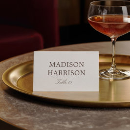 Cartão de Local de Casamento Simples Marfim e Marr