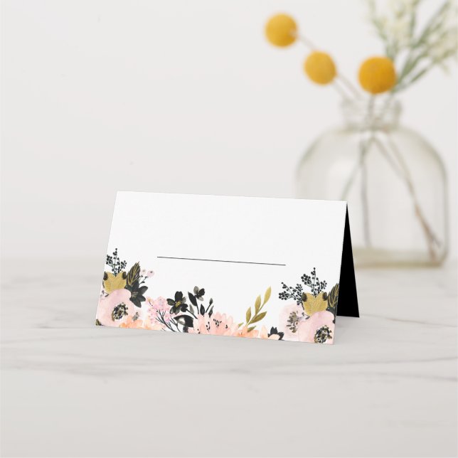 Cartão de local de Janto para ensaio rosa, preto e (Frente)