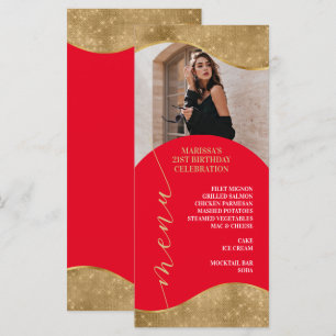 Cartão de Local de Menu Vermelho e Dourado Elegant