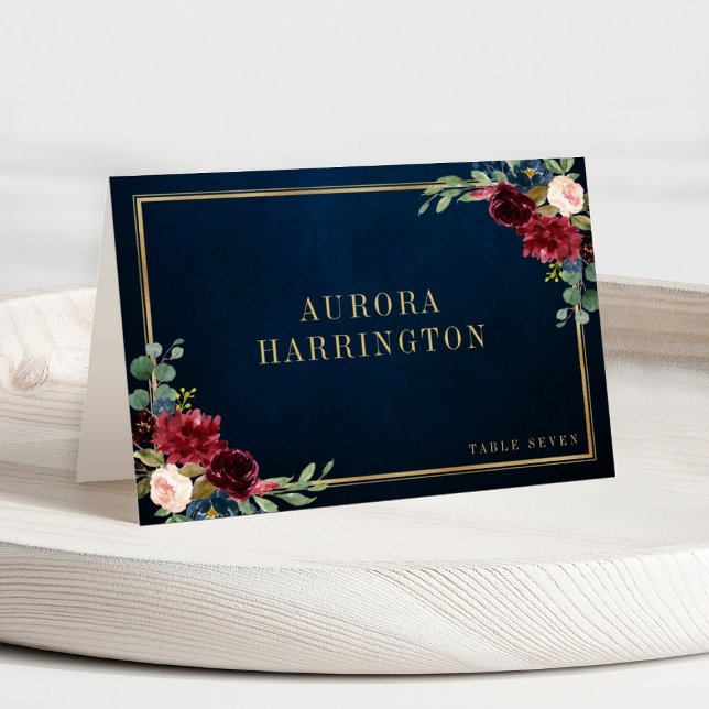 Cartão de Local Dourado Floral Blush Marinho Blush (Criador carregado)
