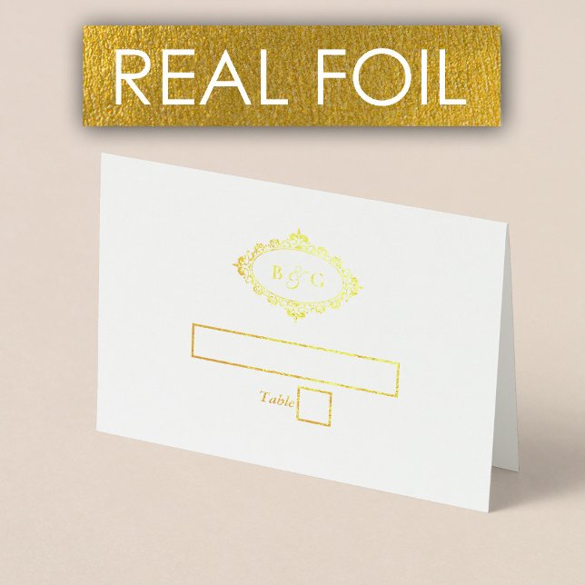 Cartão de Local Elegante De Casamento De Folha De  (Real Gold Foil Wreath Elegant White Place Card)
