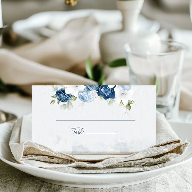 Cartão de Local Eucalyptus Floral Azul Dusty (Dusty Blue Floral Wedding Table Place Card)