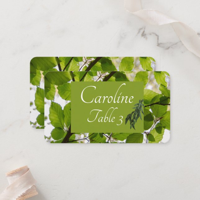 Cartão de Local Padrão de Casamento de Folhas Verd (Frente/Verso In Situ)