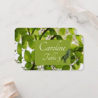 Cartão de Local Padrão de Casamento de Folhas Verd