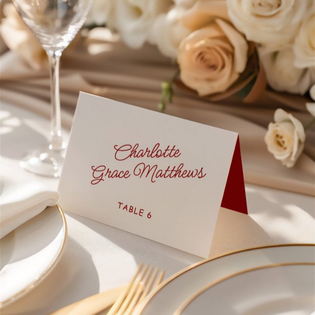 Cartão de Local para Casamento Vermelho e Branco (Retro Red & White Wedding Guest Name Place Card)